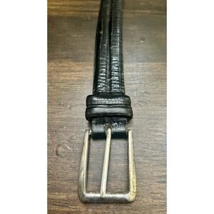 Trafalgar Belt Mens 34 Black Genuine Lizard Leather Silver Buckle USA